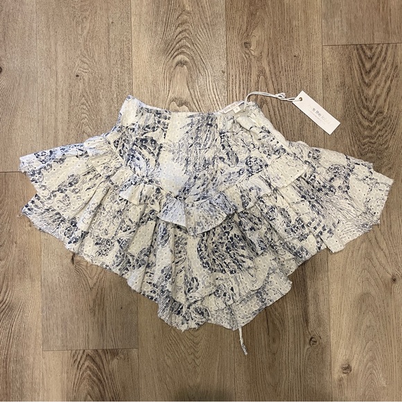 NWT Anthropologie's Love The Label Corset Tie Blue Floral Ruffle Skirt - Picture 1 of 5
